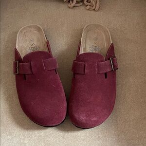 Women's Suede Mules - Deep Red